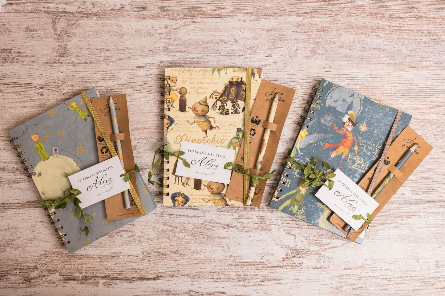 🌿 Pack Sostenible: Cuaderno y Lápiz de Peter Pan, Pinocho y El Principito 🌿